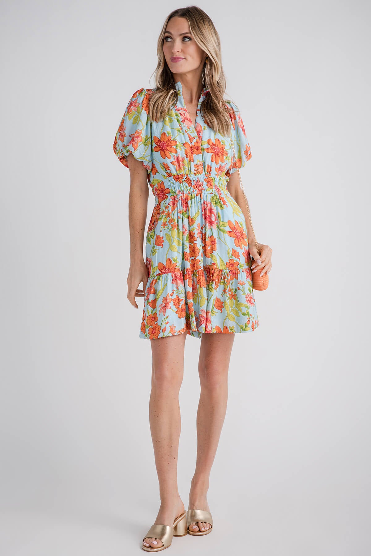 THML Floral Printed Smocked Waist Dress