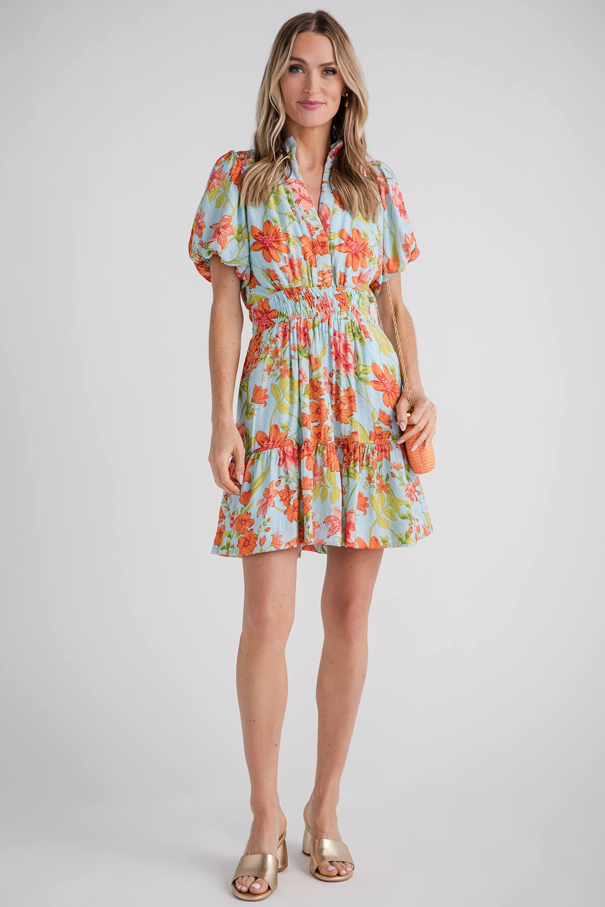 THML Floral Printed Smocked Waist Dress