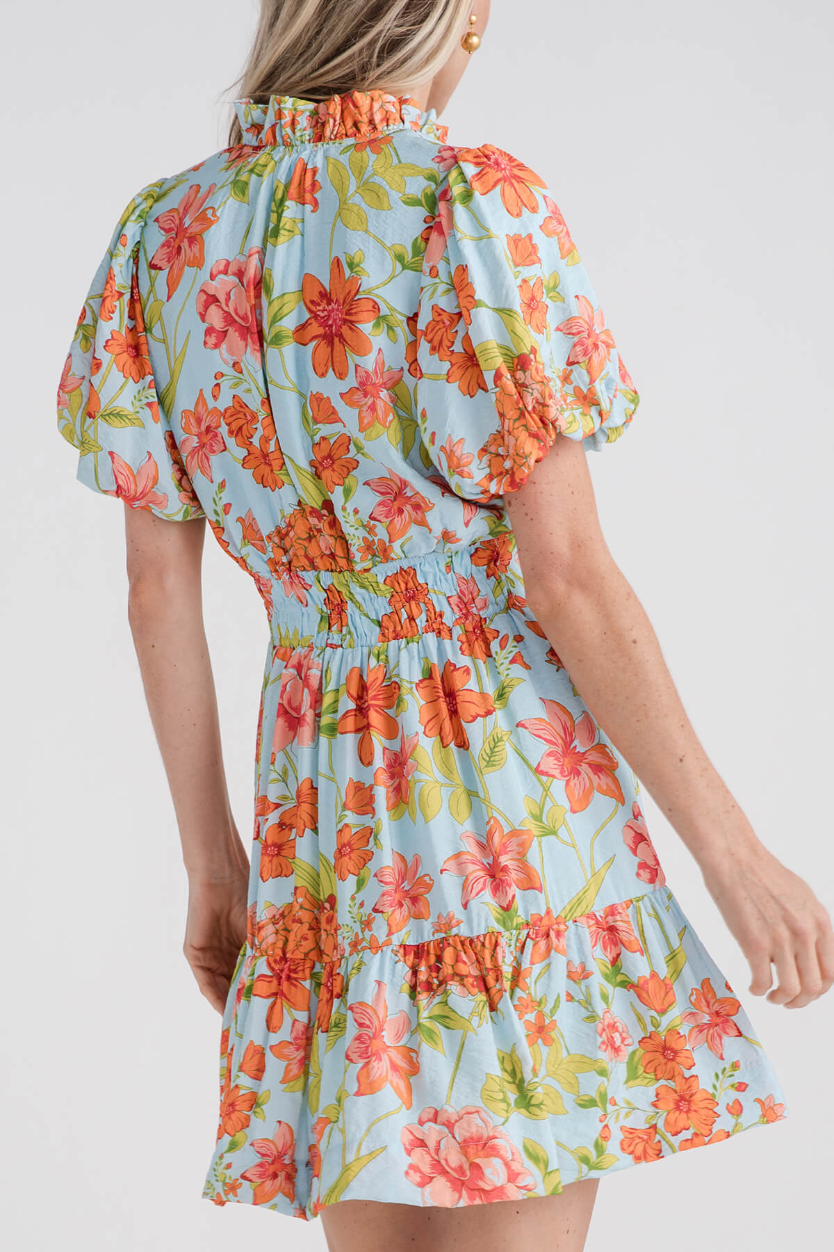 THML Floral Printed Smocked Waist Dress