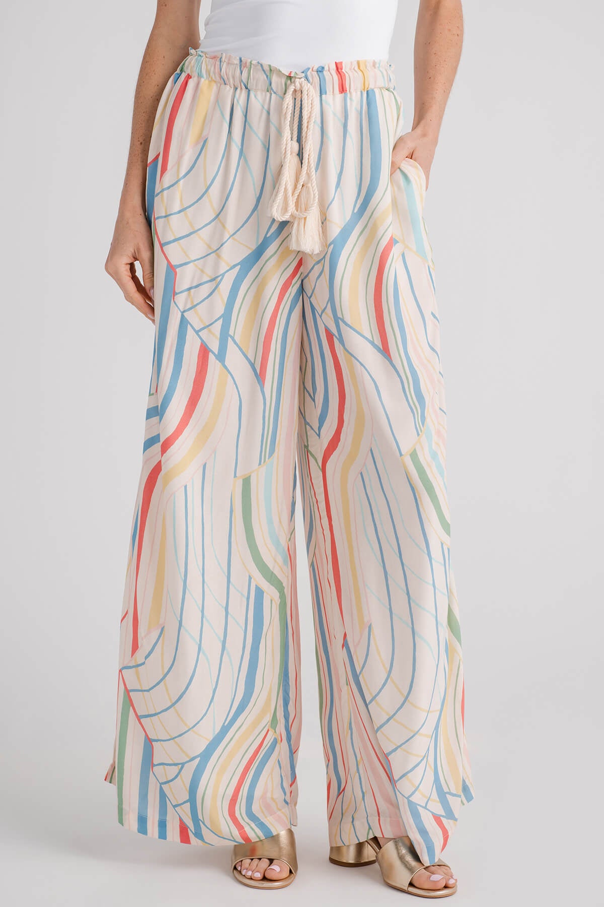 Elan Smocked Waist Printed Beach Pants