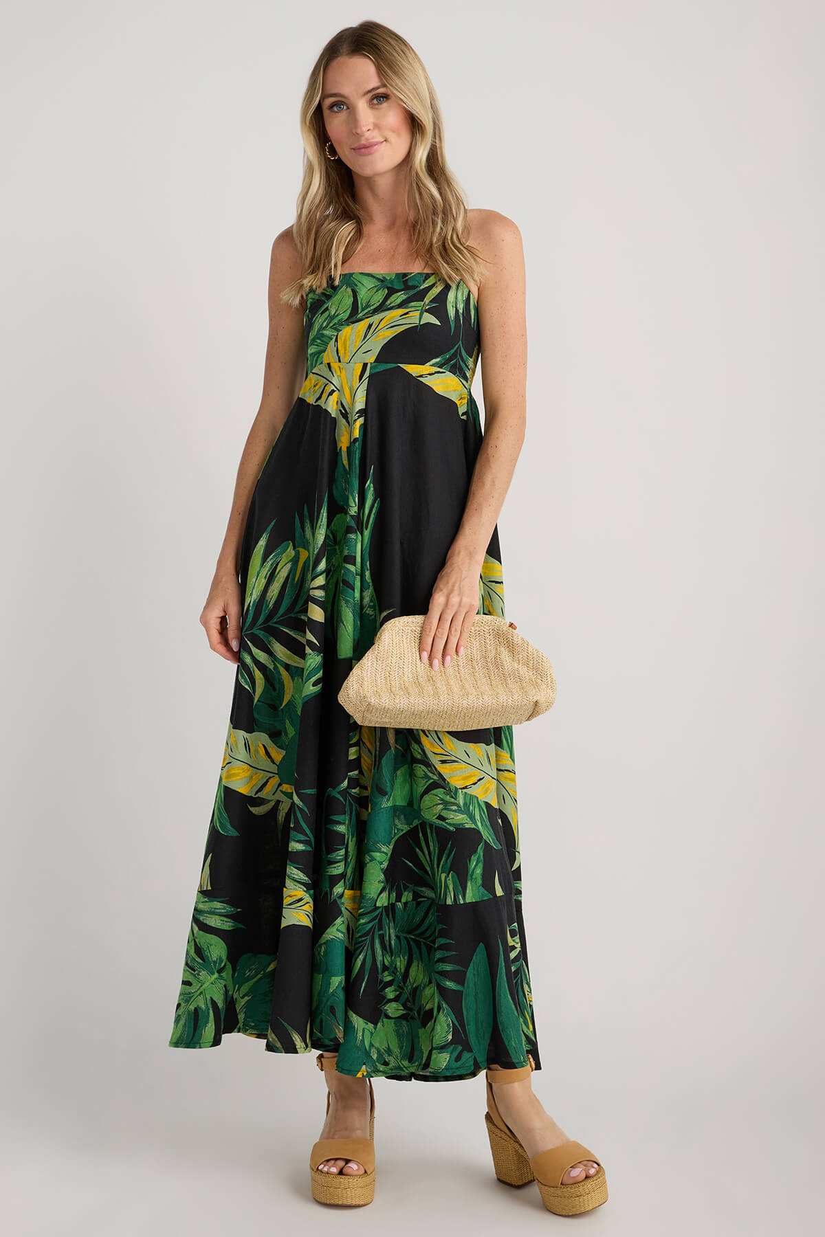 Olivaceous Jane Palm Print Maxi Dress