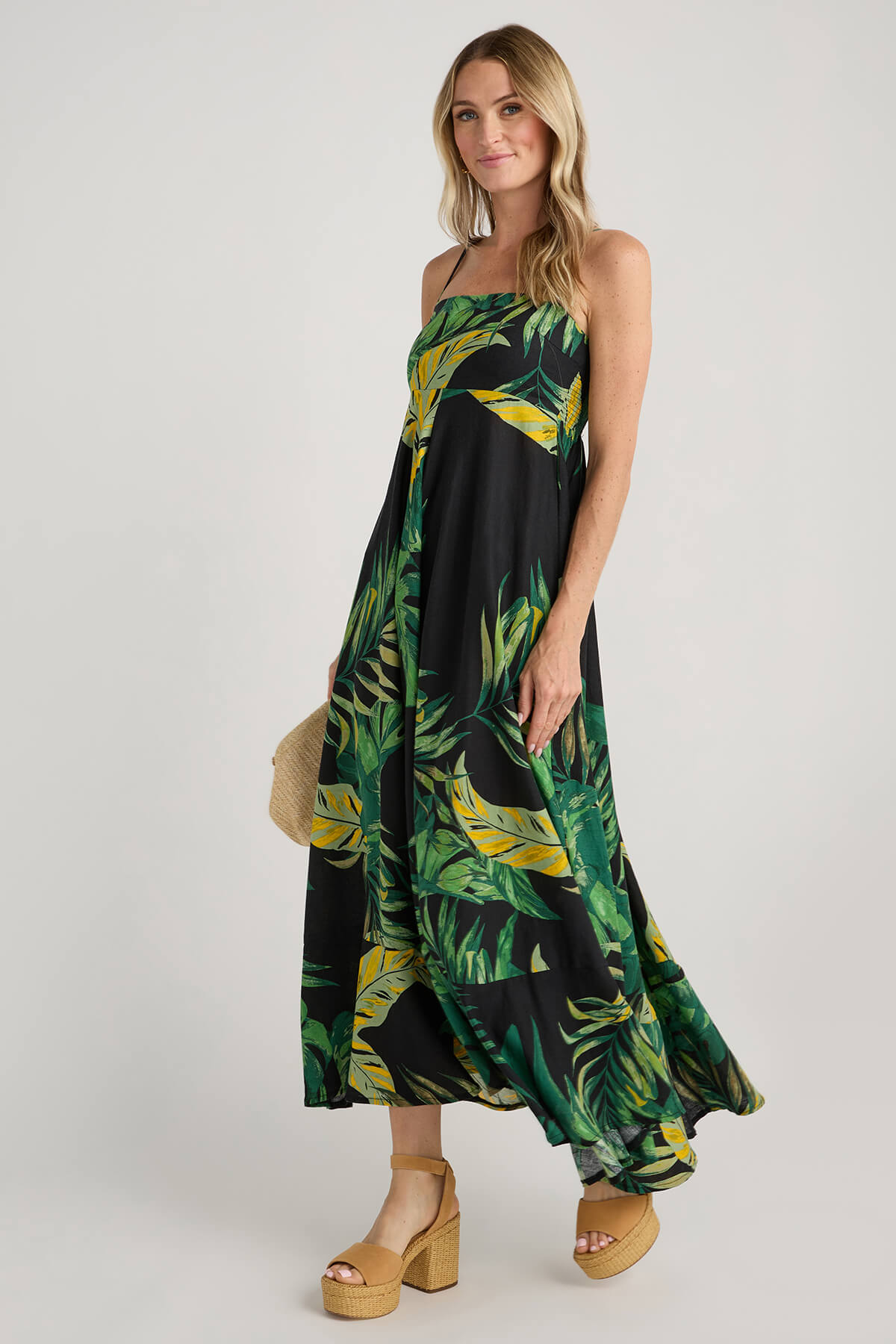 Olivaceous Jane Palm Print Maxi Dress