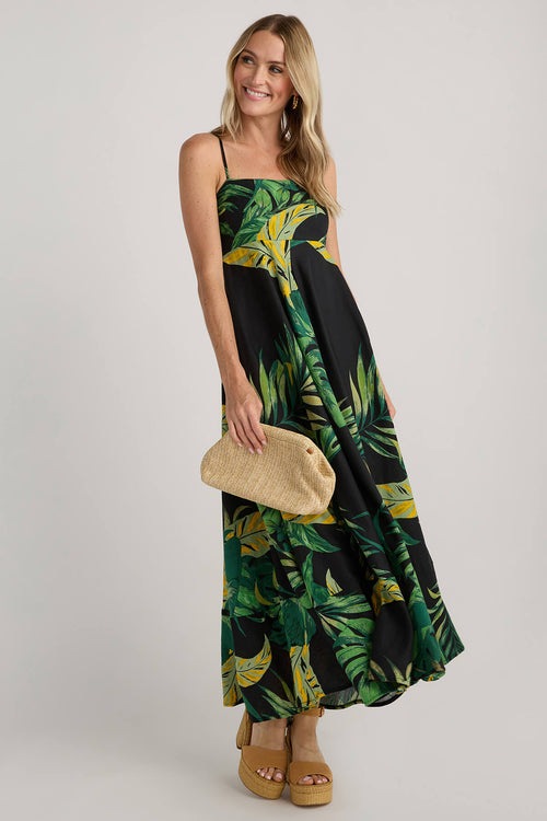 Olivaceous Jane Palm Print Maxi Dress