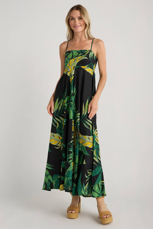 Olivaceous Jane Palm Print Maxi Dress