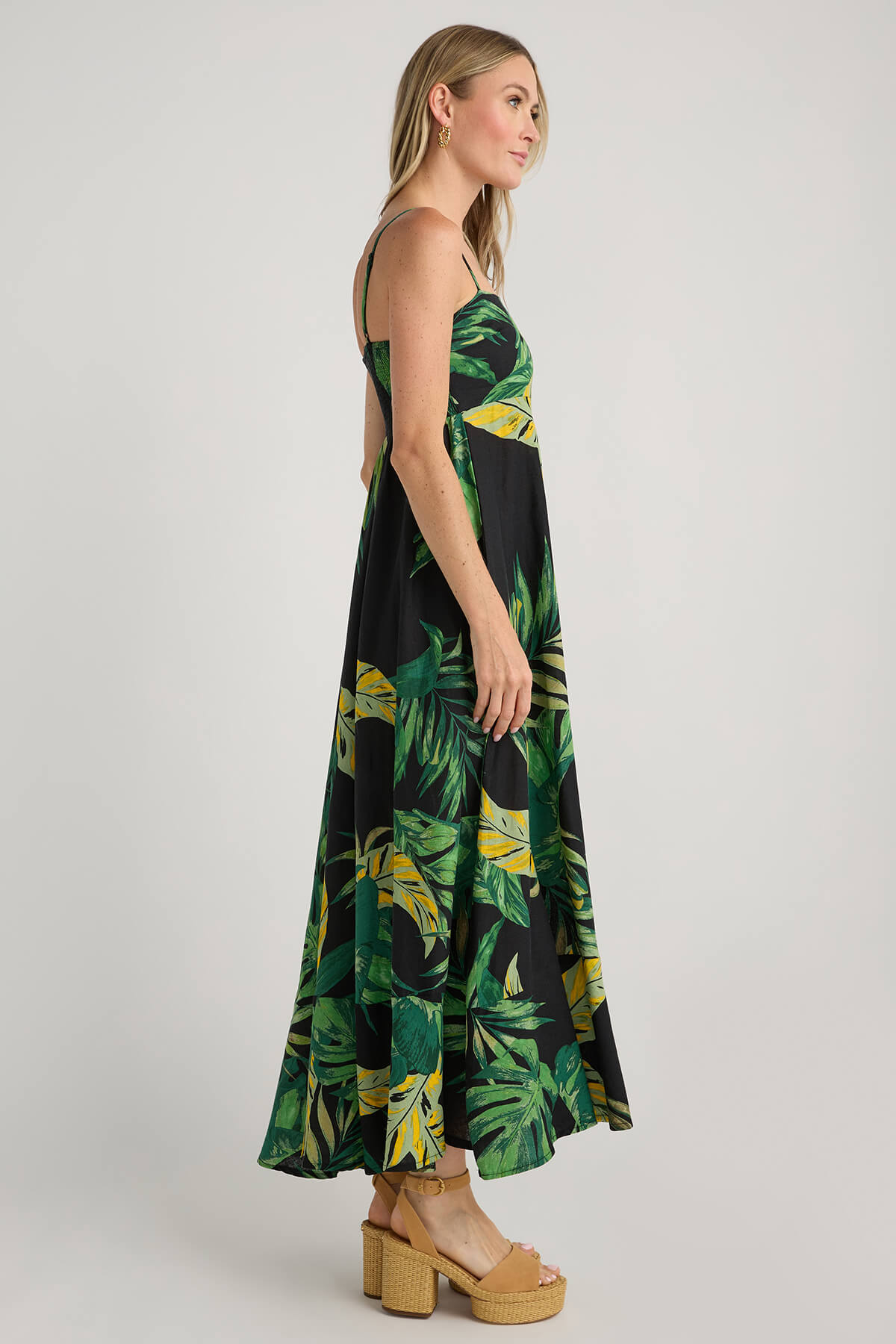 Olivaceous Jane Palm Print Maxi Dress