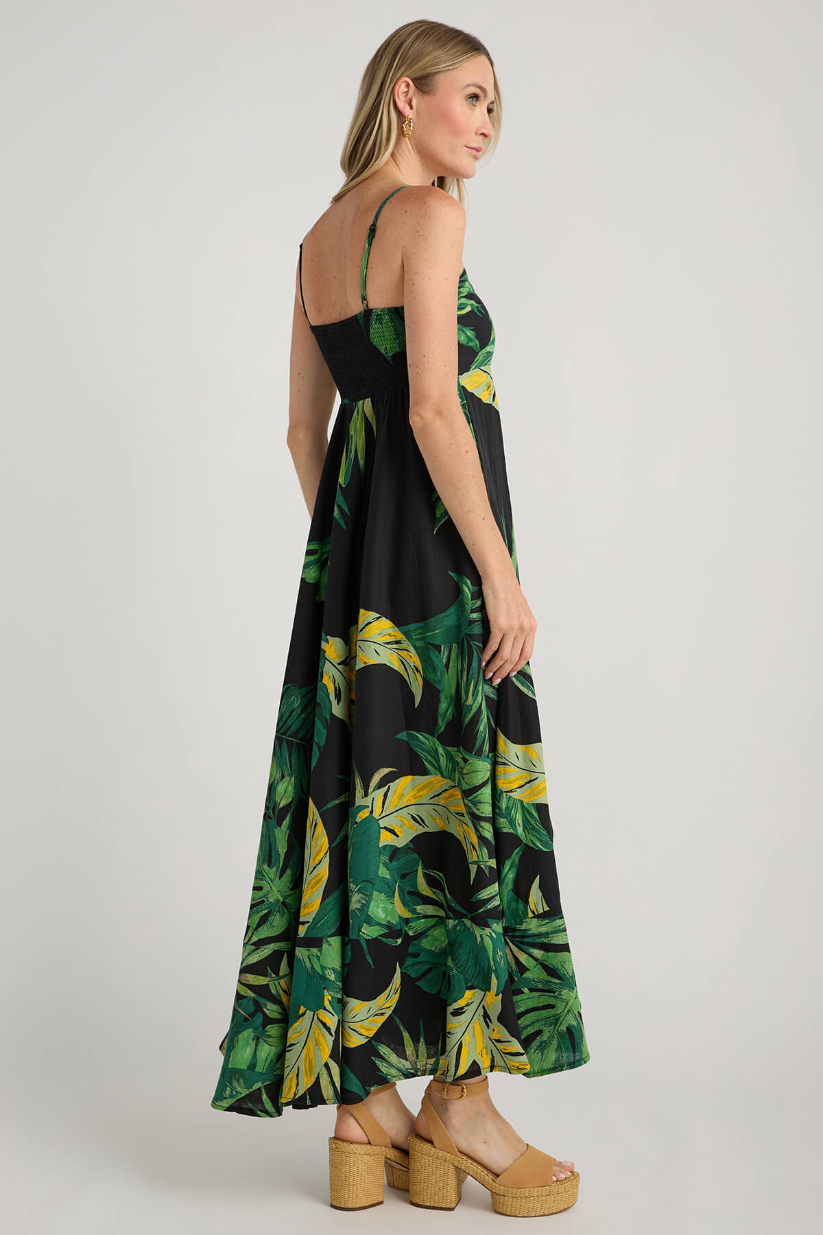 Olivaceous Jane Palm Print Maxi Dress