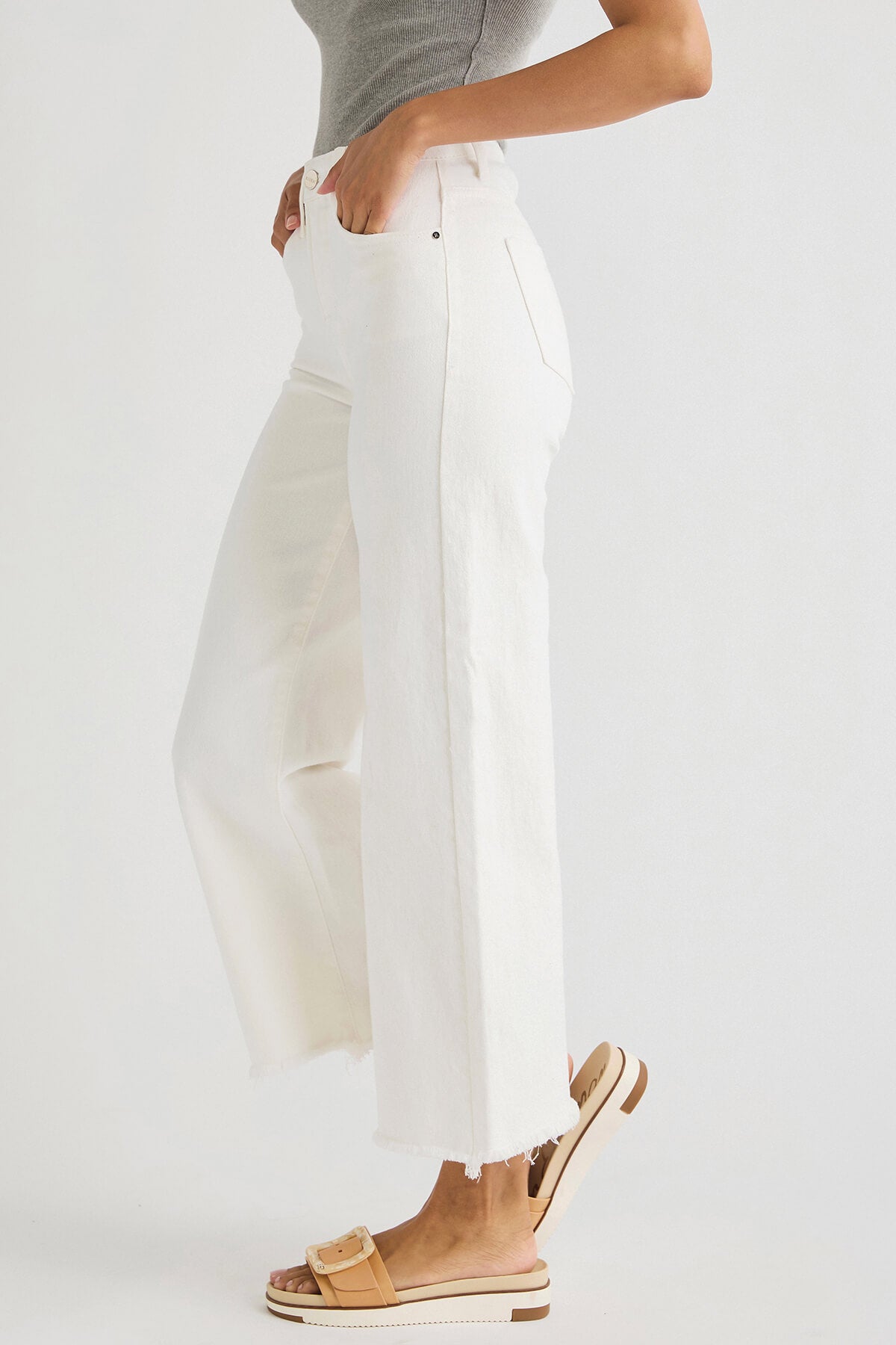 Womens' Wide Leg Crop High Rise Pants Relaxed Fit A New Day White