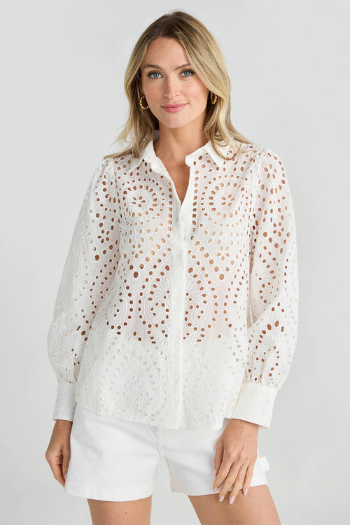 Skies Are Blue Eyelet Lace Long Sleeve Blouse
