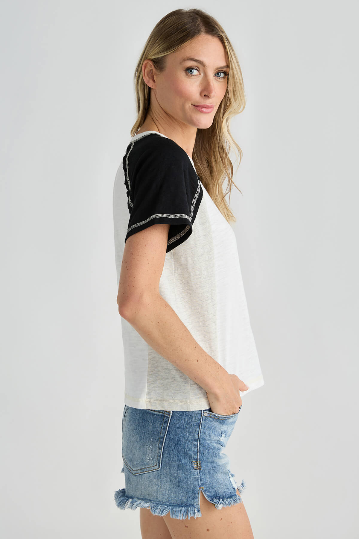 Promesa Easy Fit Round-Neck Colorblock Slub-Knit Tee