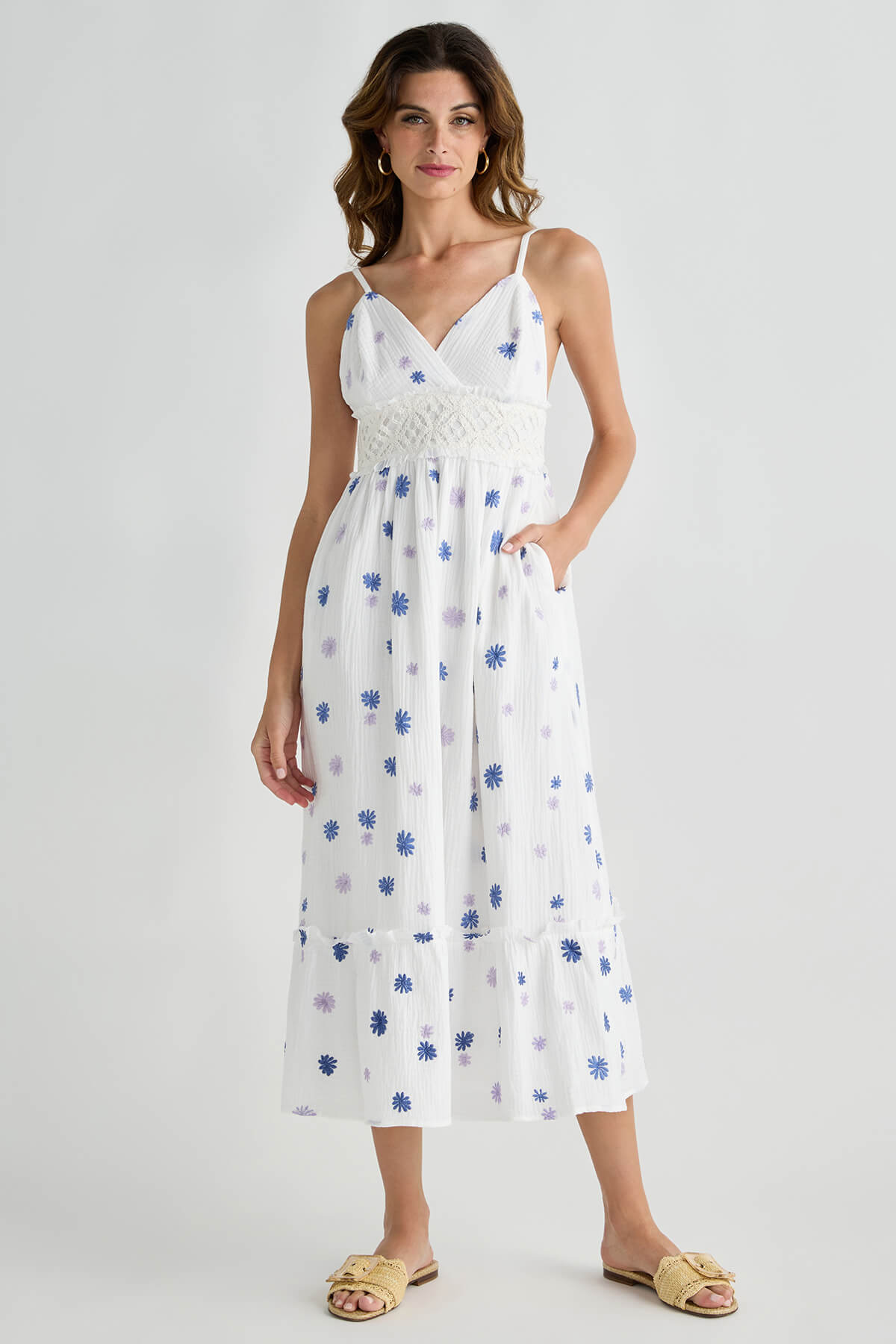 White gauze flowers embroidered dress sales