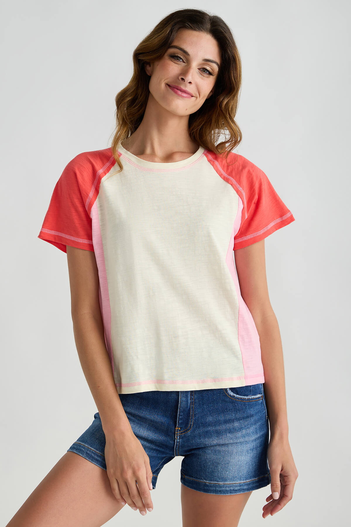 Promesa Easy Fit Round-Neck Colorblock Slub-Knit Tee