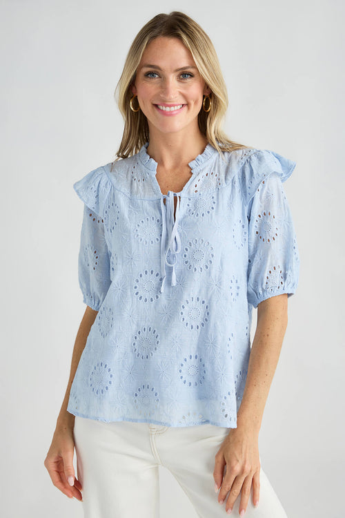 Fate Eyelet Tie Neck Top