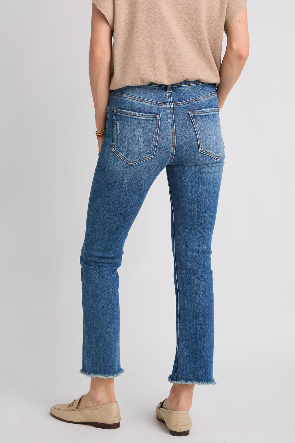 Risen Slightly Distressed Frayed Hem Straight Leg Jeans – Social Threads