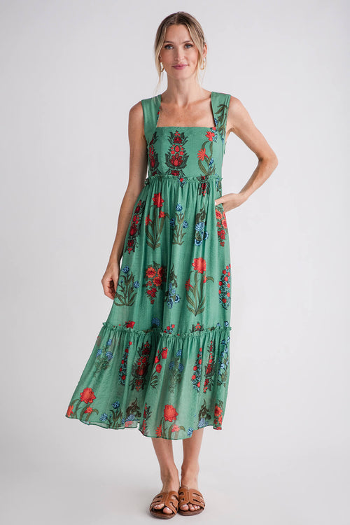 THML Tiered Flower Print Midi Dress