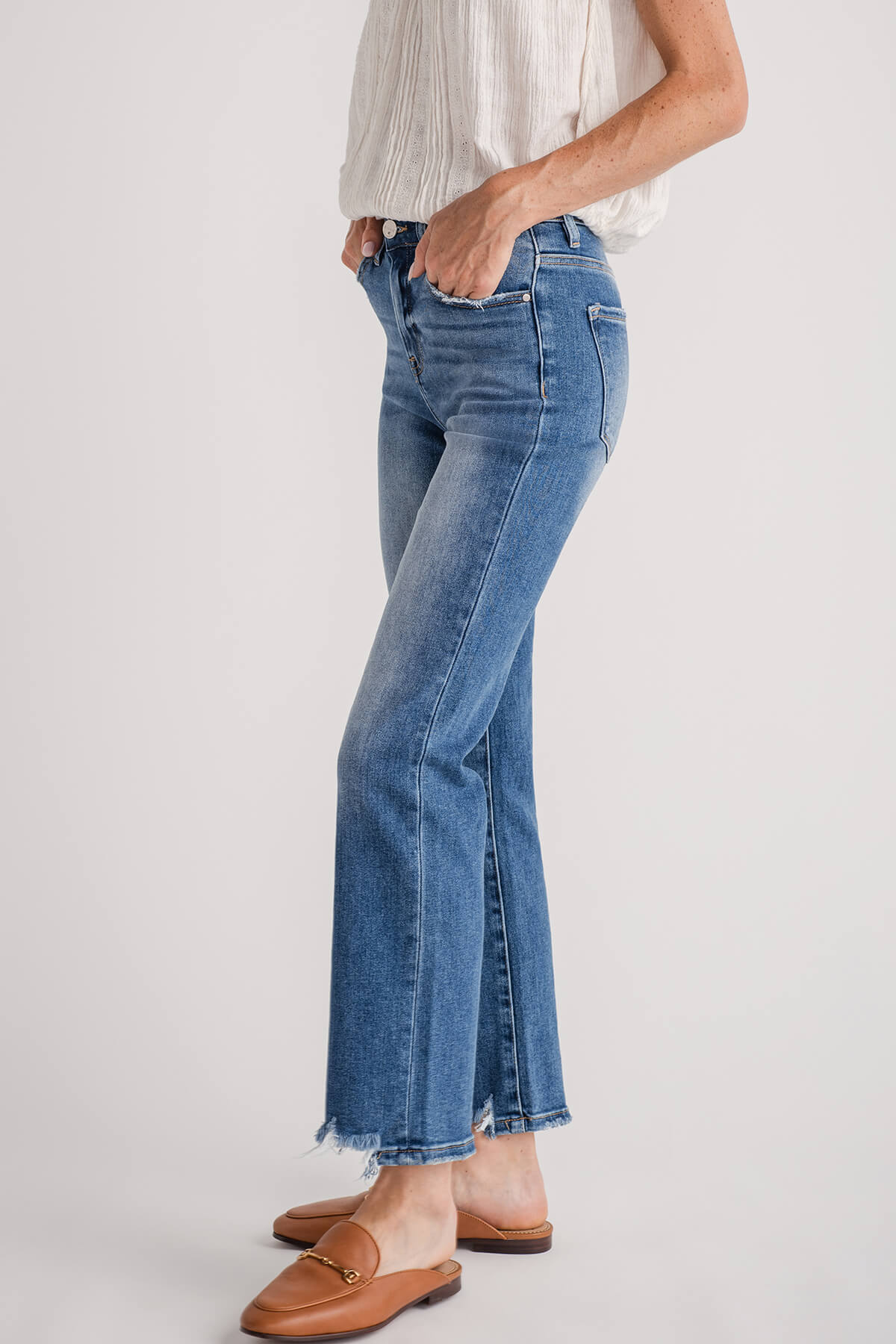 Risen High Rise Step Hem Jeans