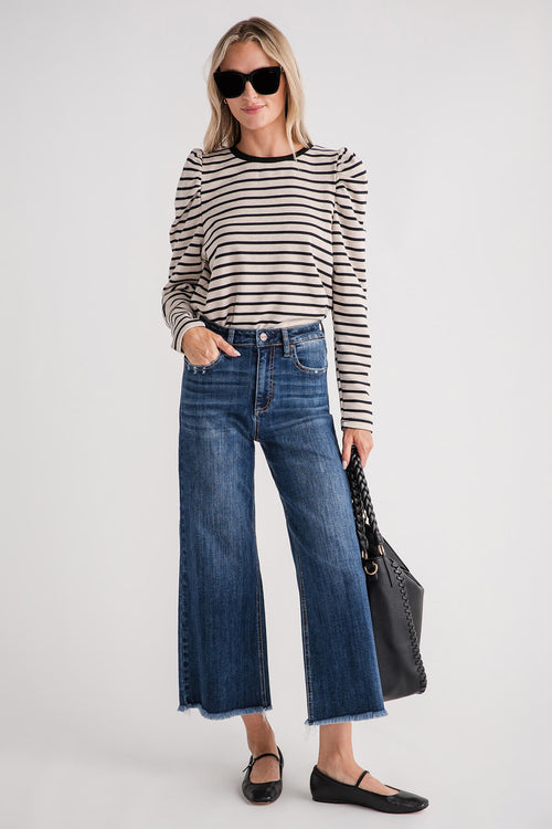 Risen Crop Raw Hem Wideleg Jeans