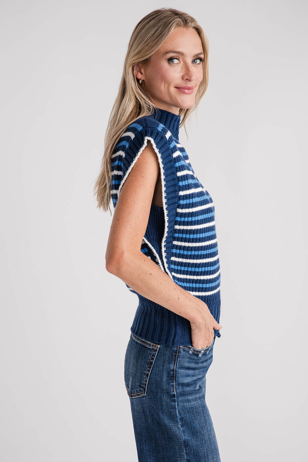 THML Striped Knit Mockneck Vest