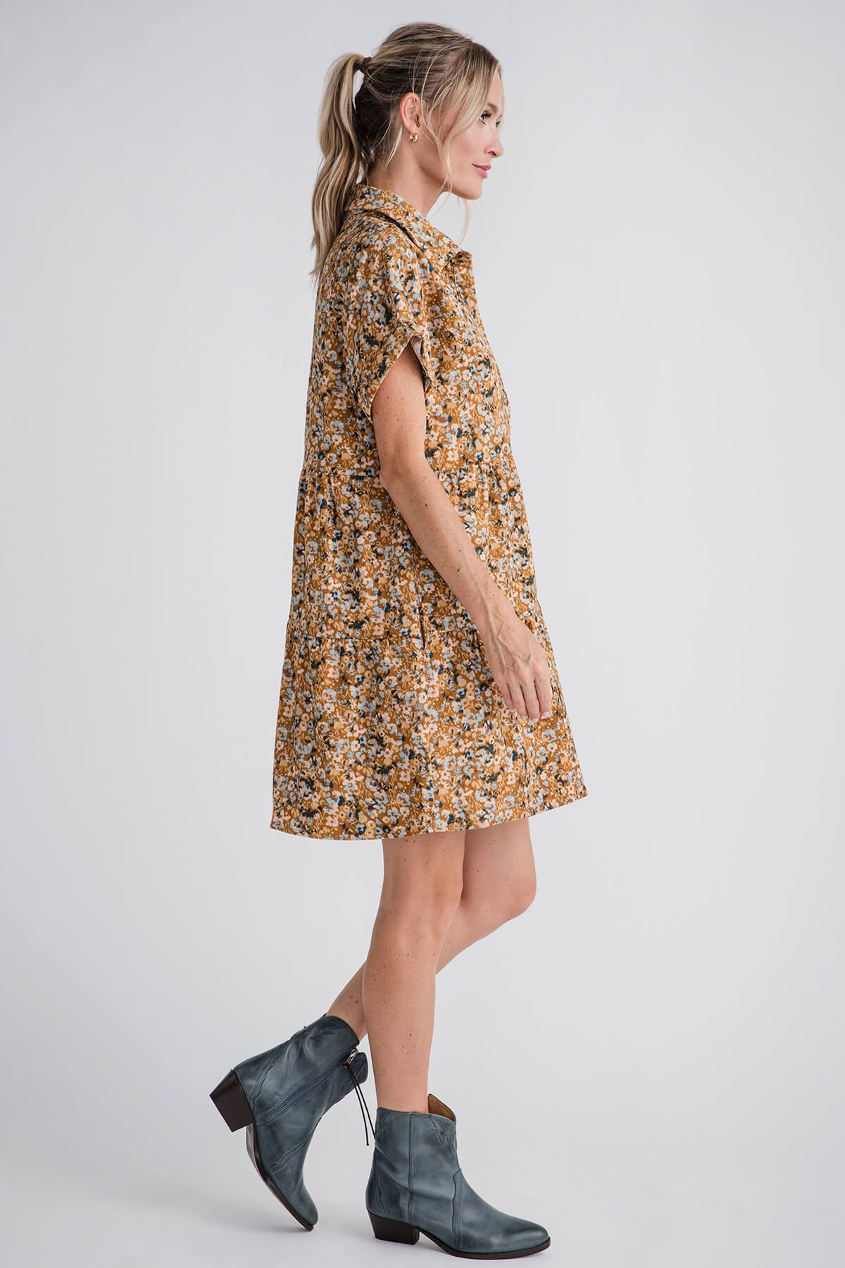 Wishlist Floral Corduroy Tiered Mini Dress