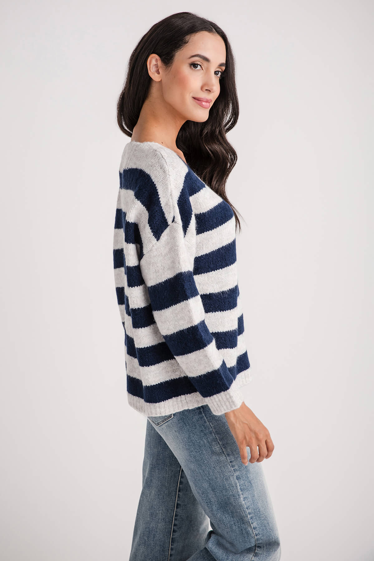 Elan Striped Vneck Sweater