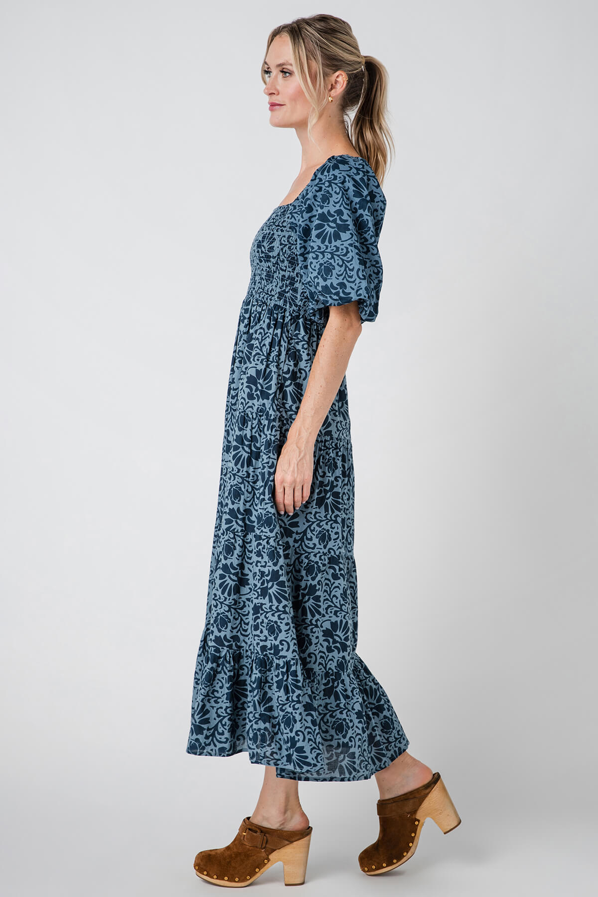 THML Smocked Puff Sleeve Printed Maxi Dress