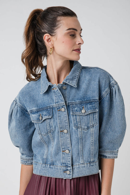 Miou Muse Puff Sleeve Denim Jacket