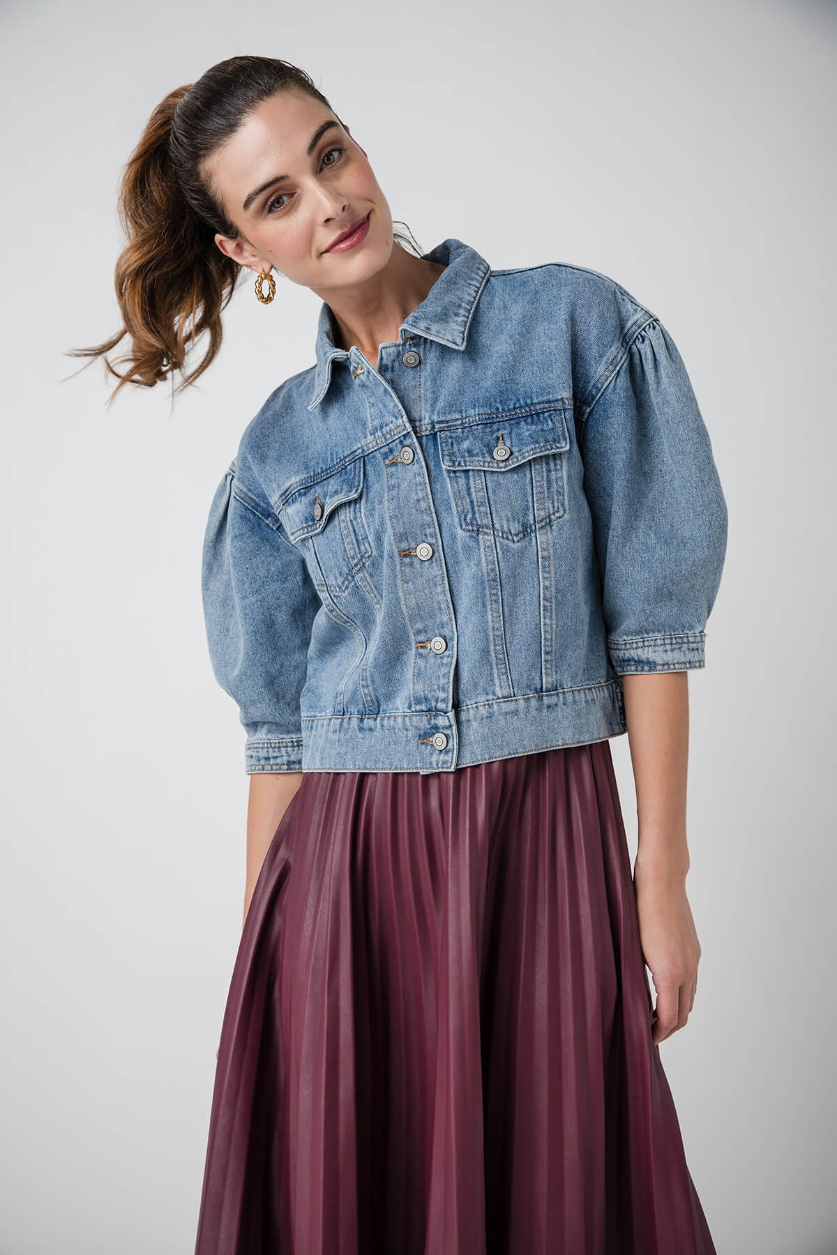 Miou Muse Puff Sleeve Denim Jacket