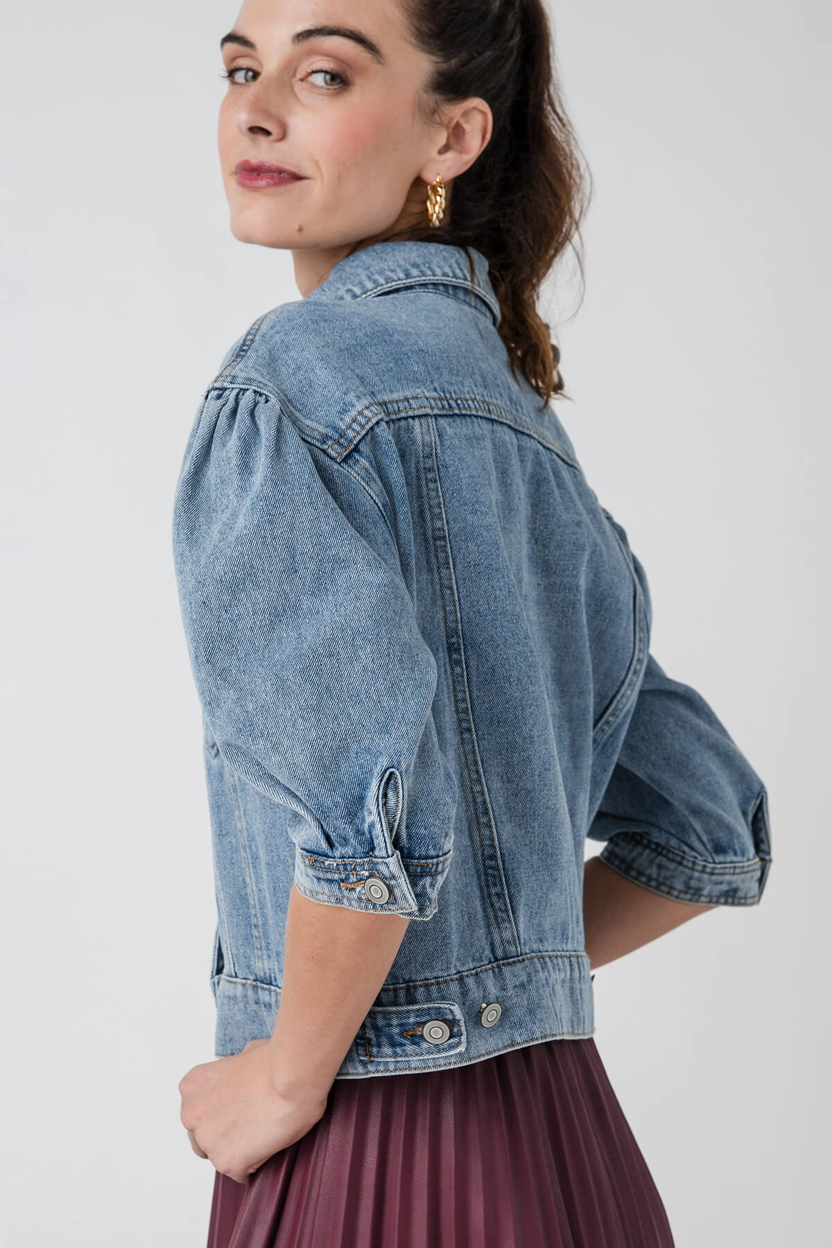 Miou Muse Puff Sleeve Denim Jacket