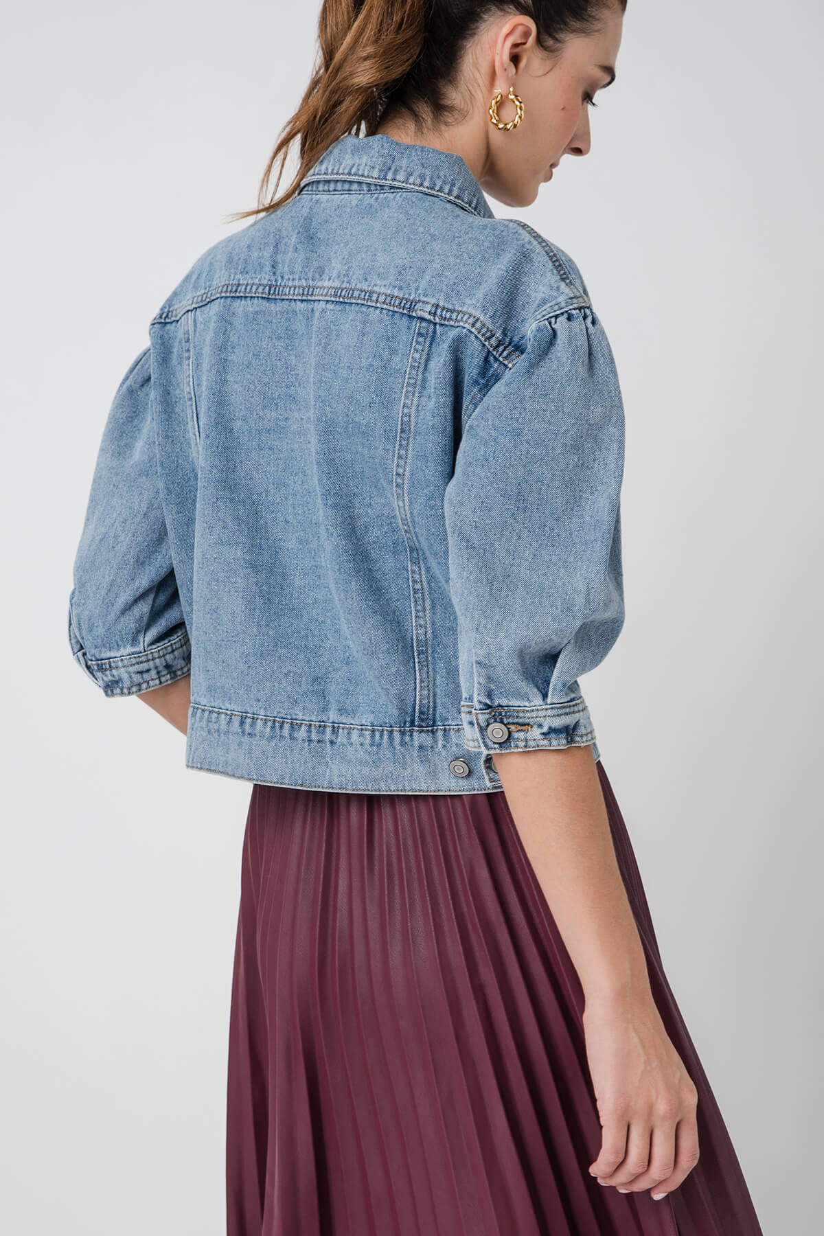 Miou Muse Puff Sleeve Denim Jacket