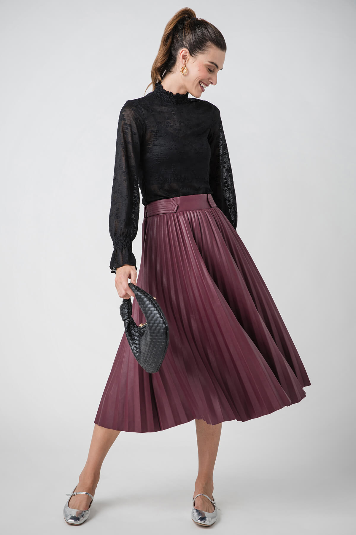 Pinch Faux Leather Pleated Skirt