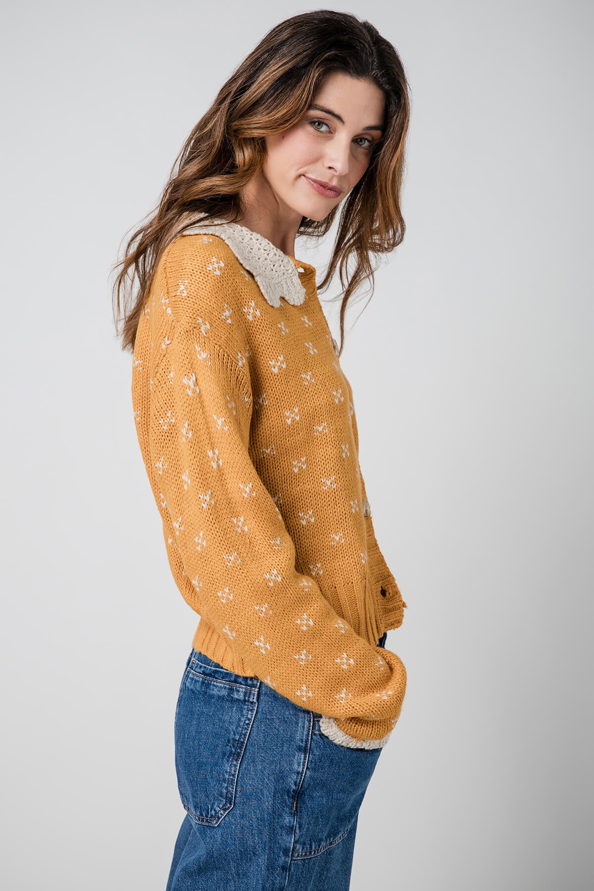 Merci Doll Collar Button Up Cardigan Social Threads