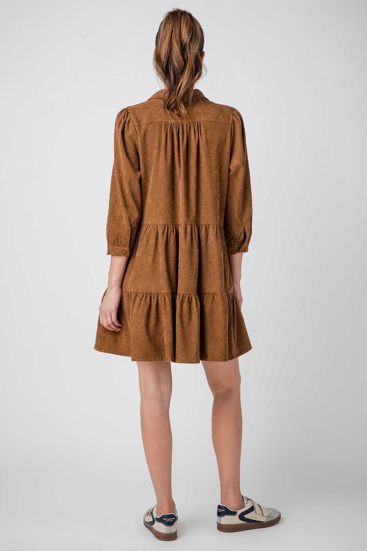 Pinch Tiered Corduroy Shirt Dress