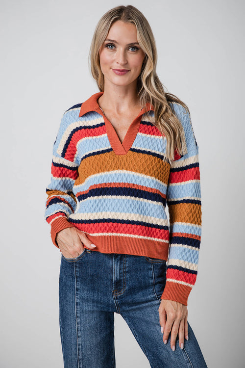 THML Striped Knit Collared Sweater