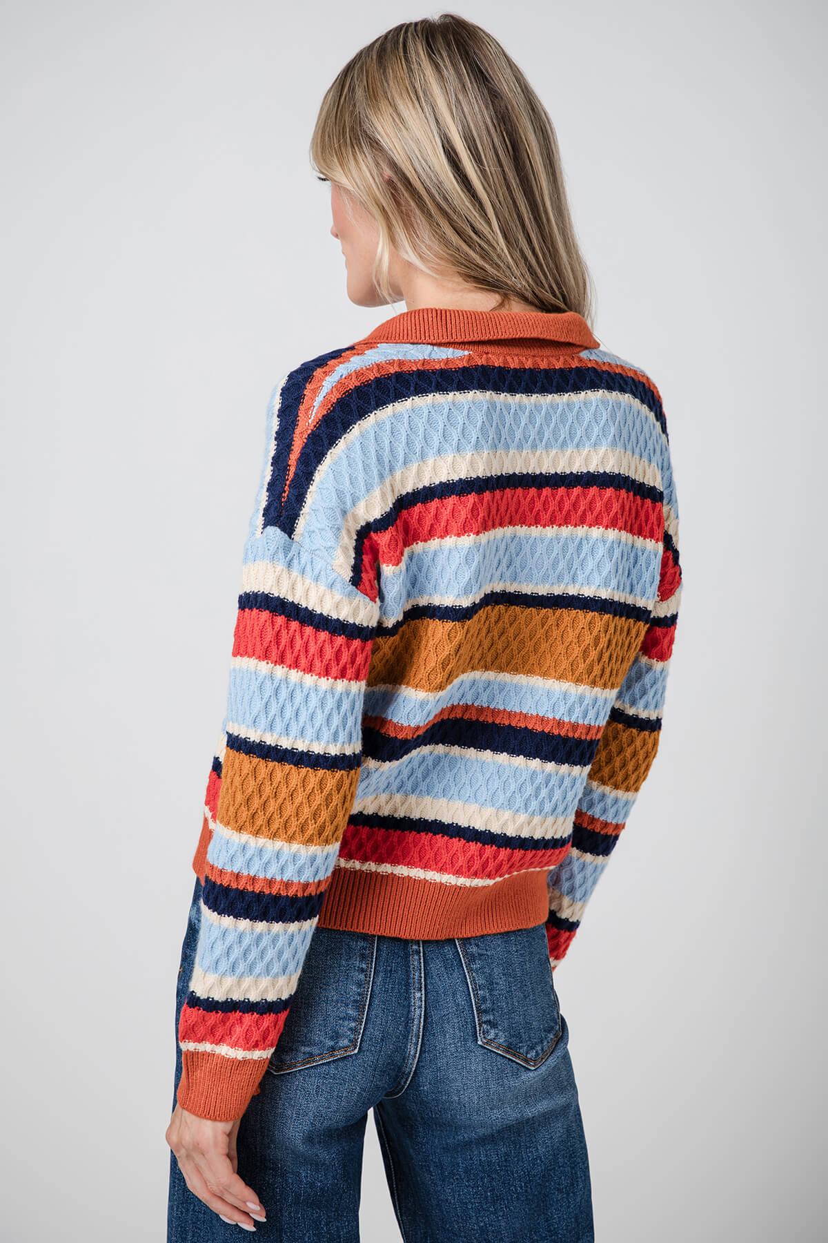 THML Striped Knit Collared Sweater