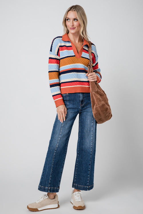 THML Striped Knit Collared Sweater