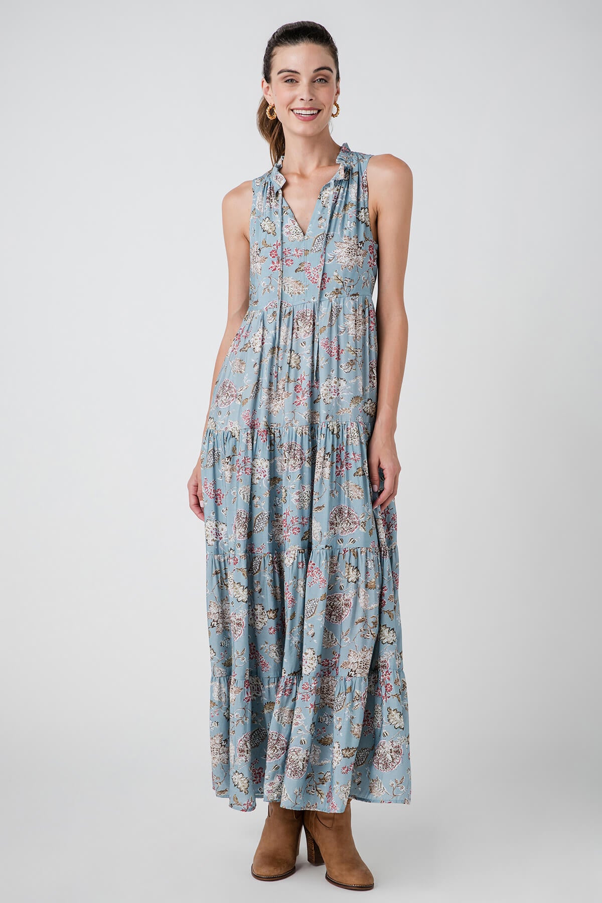 Pinch Sleeveless Tiered Maxi Dress