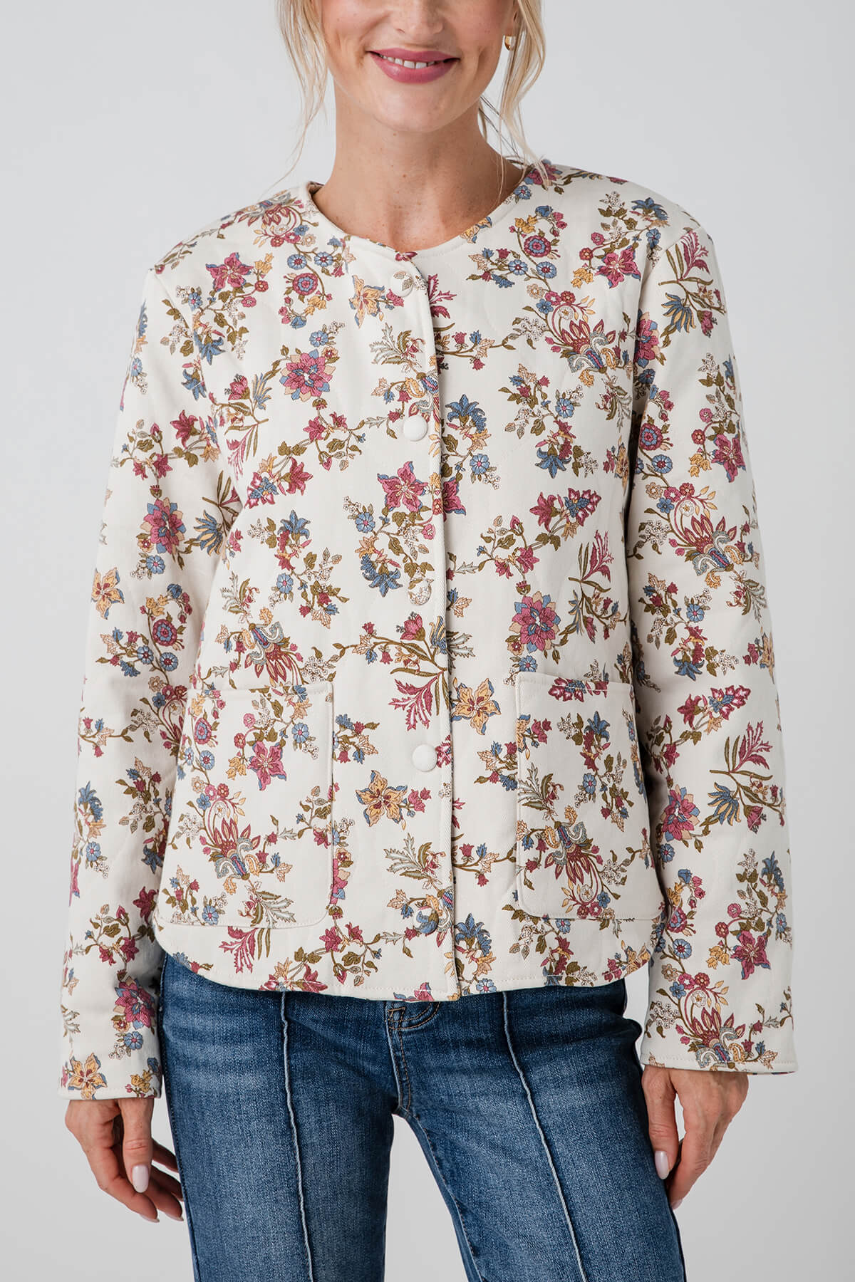 Skies Are Blue Floral Print Quilted Jacket