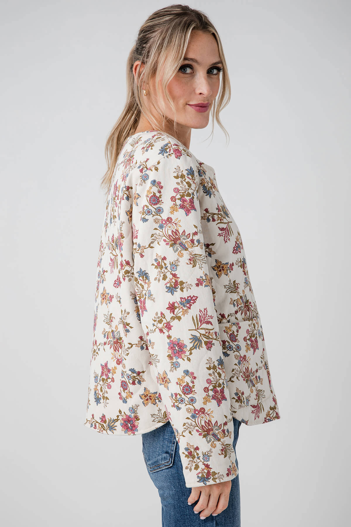 Skies Are Blue Floral Print Quilted Jacket