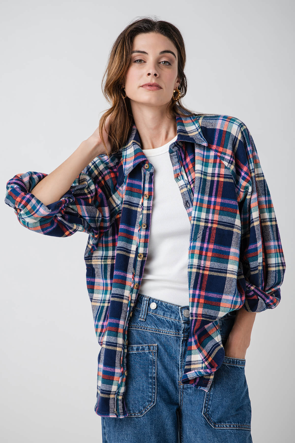 Free People Girl Meets Boy Plaid Shirt