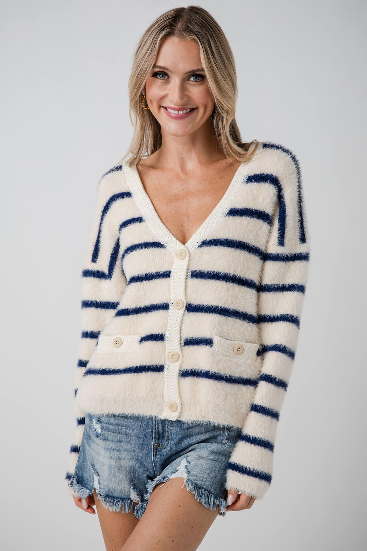 By Together Fuzzy Stripe Cardigan