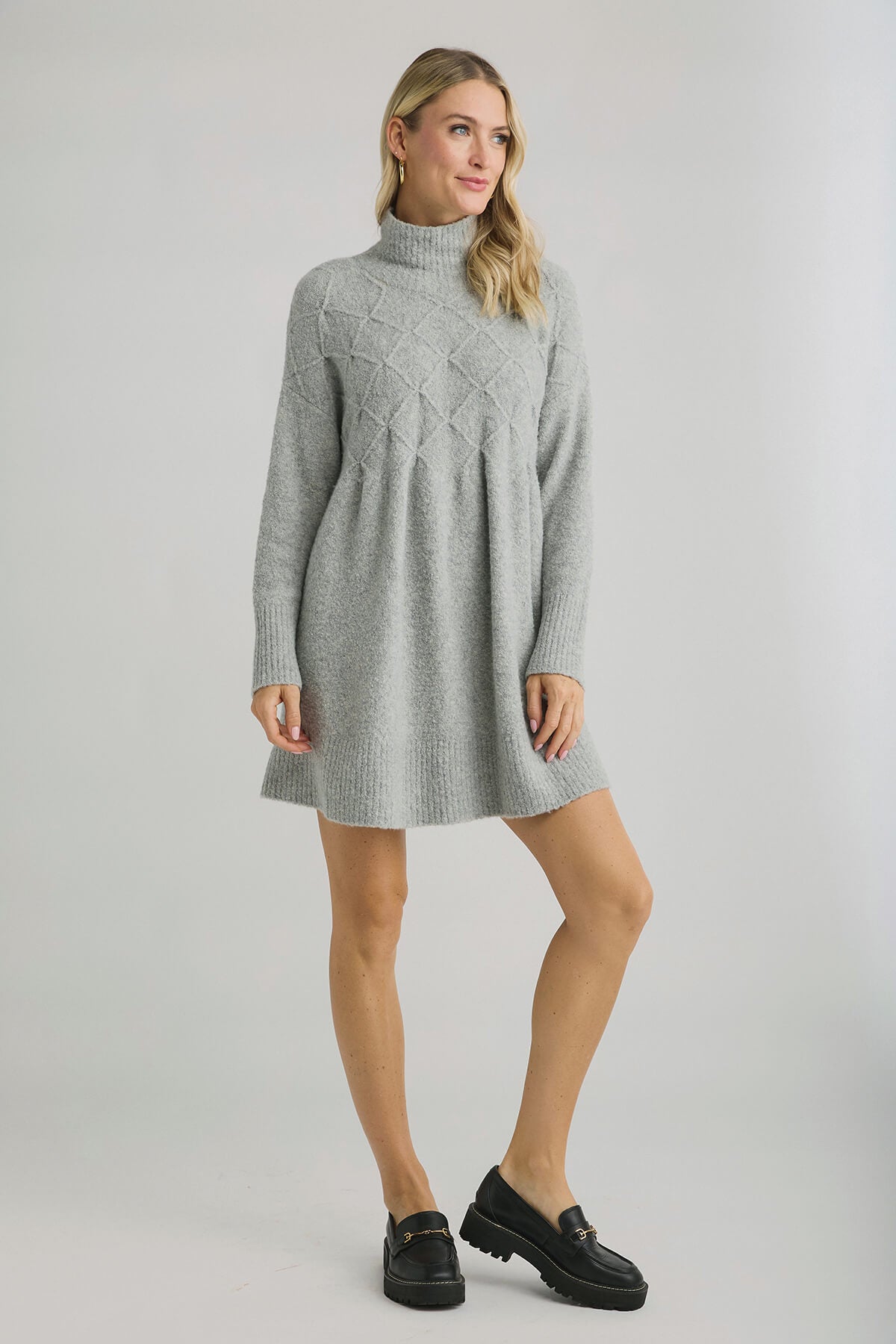 Gray Mini Dress - Crew Neck Sweater Dress - Ribbed Knit Heather Gray Dress
