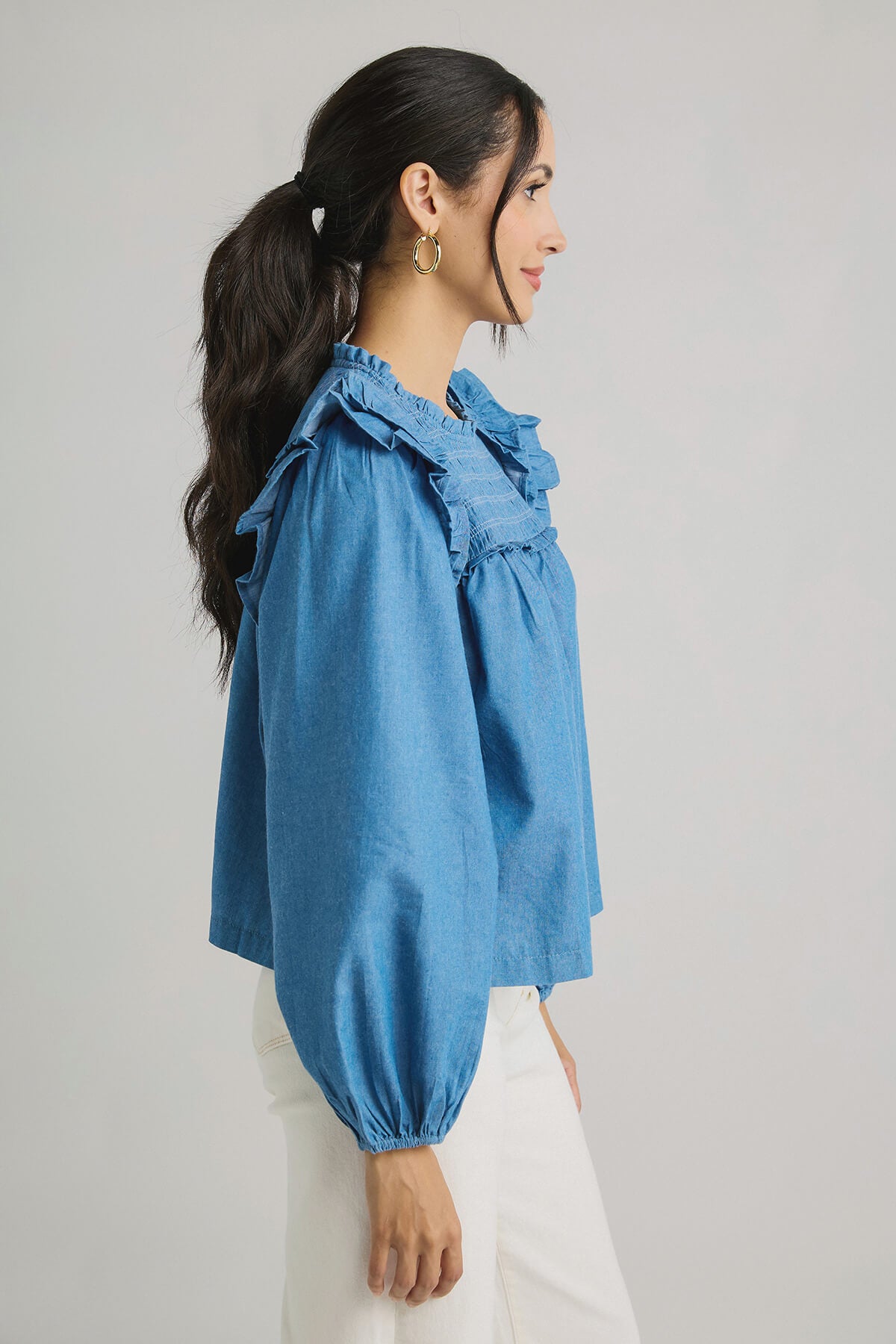 Merci Shirred Yoke Balloon Sleeve Top