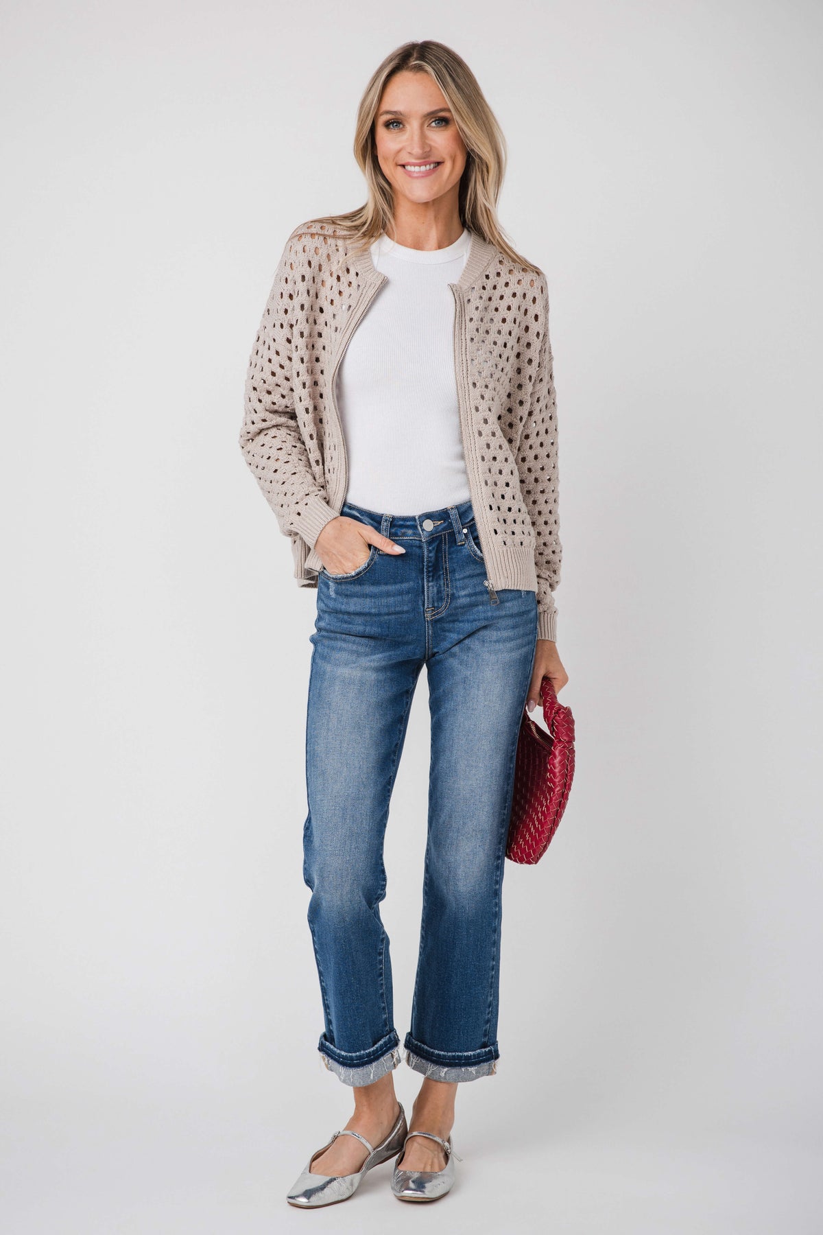 Elan Crochet Zip Up Cardigan