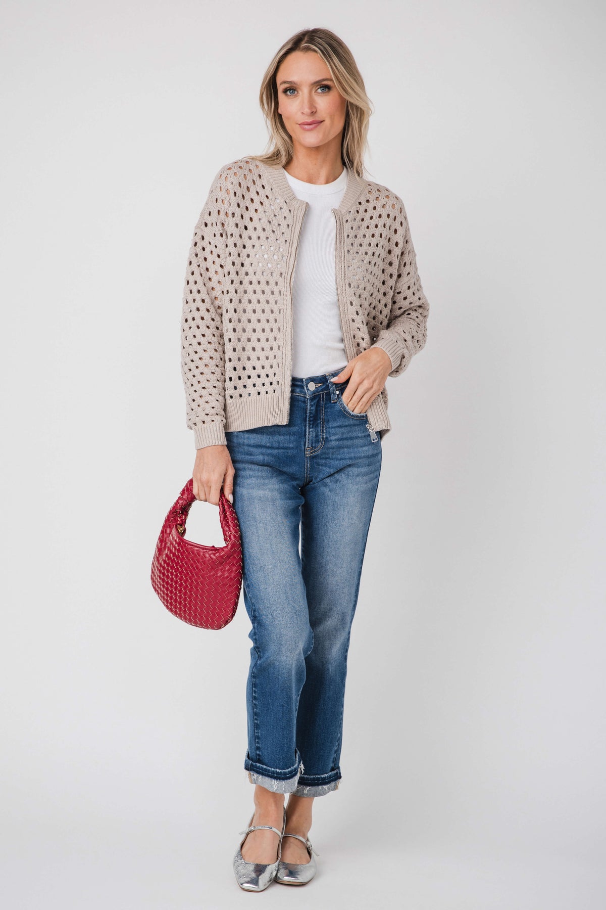 Elan Crochet Zip Up Cardigan