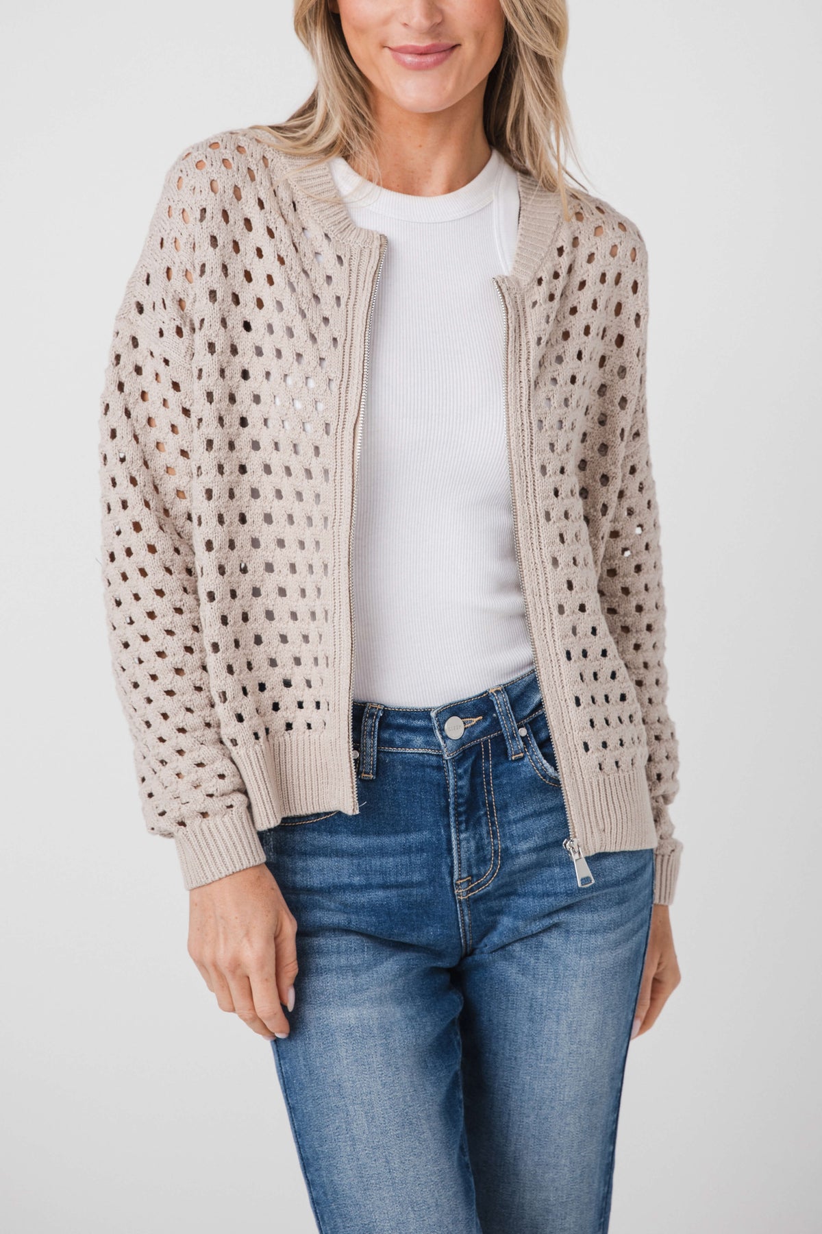 Elan Crochet Zip Up Cardigan