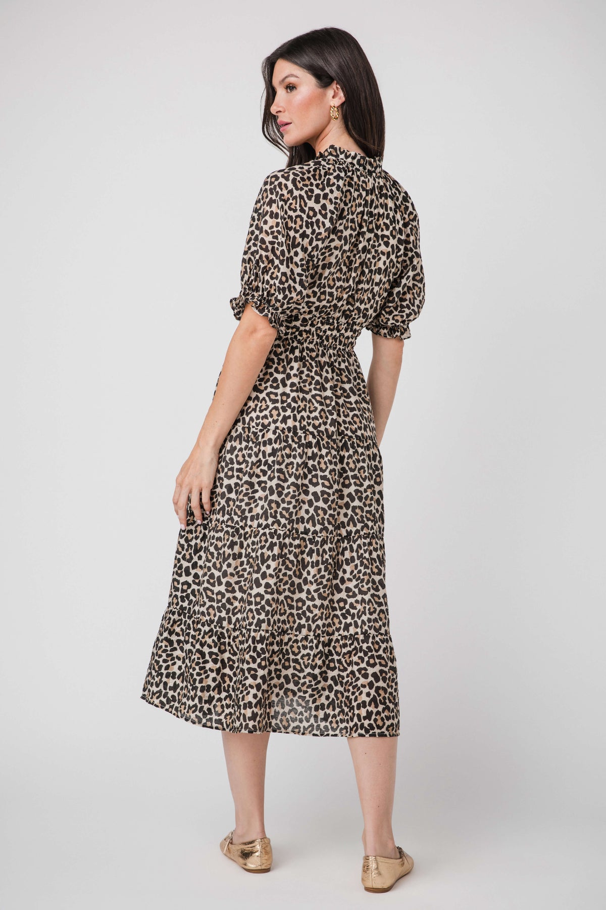 THML Leopard Print Tassel Tie Maxi Dress