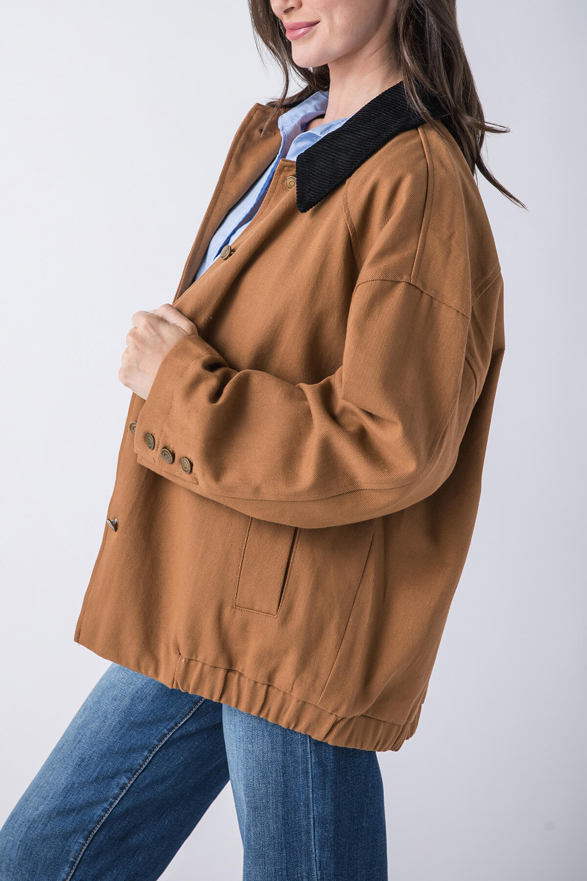 Promesa Corduroy Collar Oversized Twill Utility Jacket