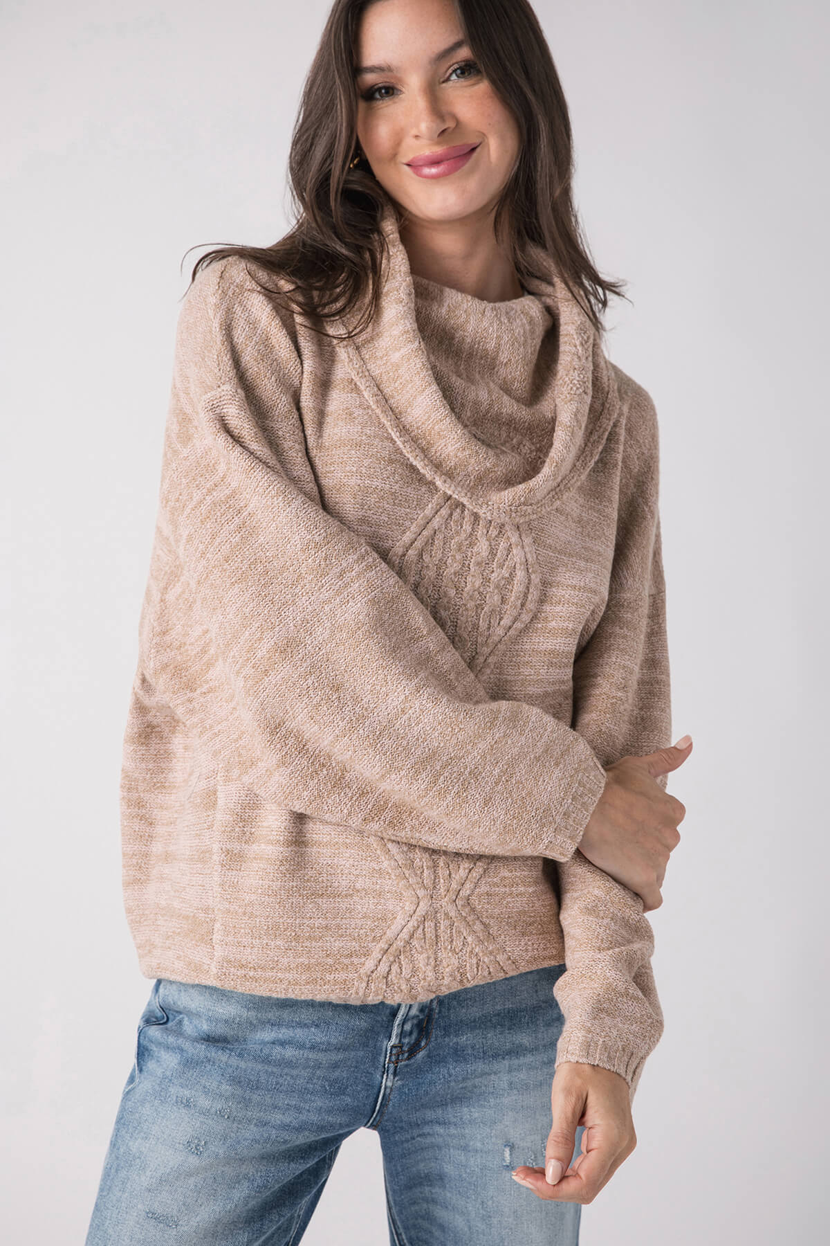 Fate Marled Yarn Cowl Neck Long Sleeve Sweater