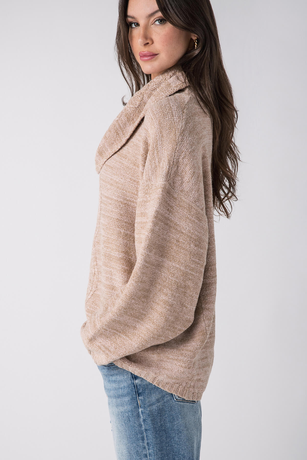 Fate Marled Yarn Cowl Neck Long Sleeve Sweater