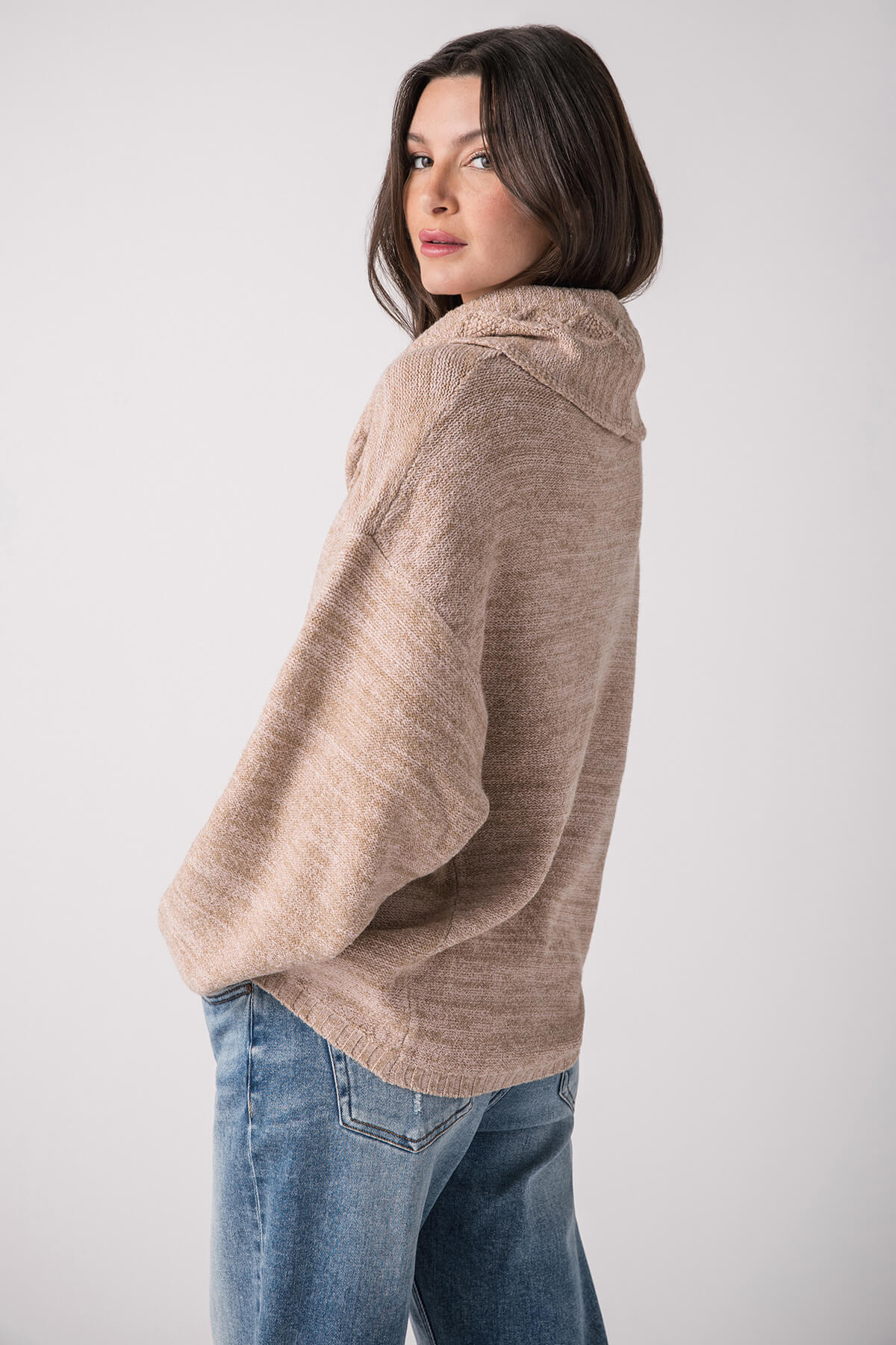 Fate Marled Yarn Cowl Neck Long Sleeve Sweater