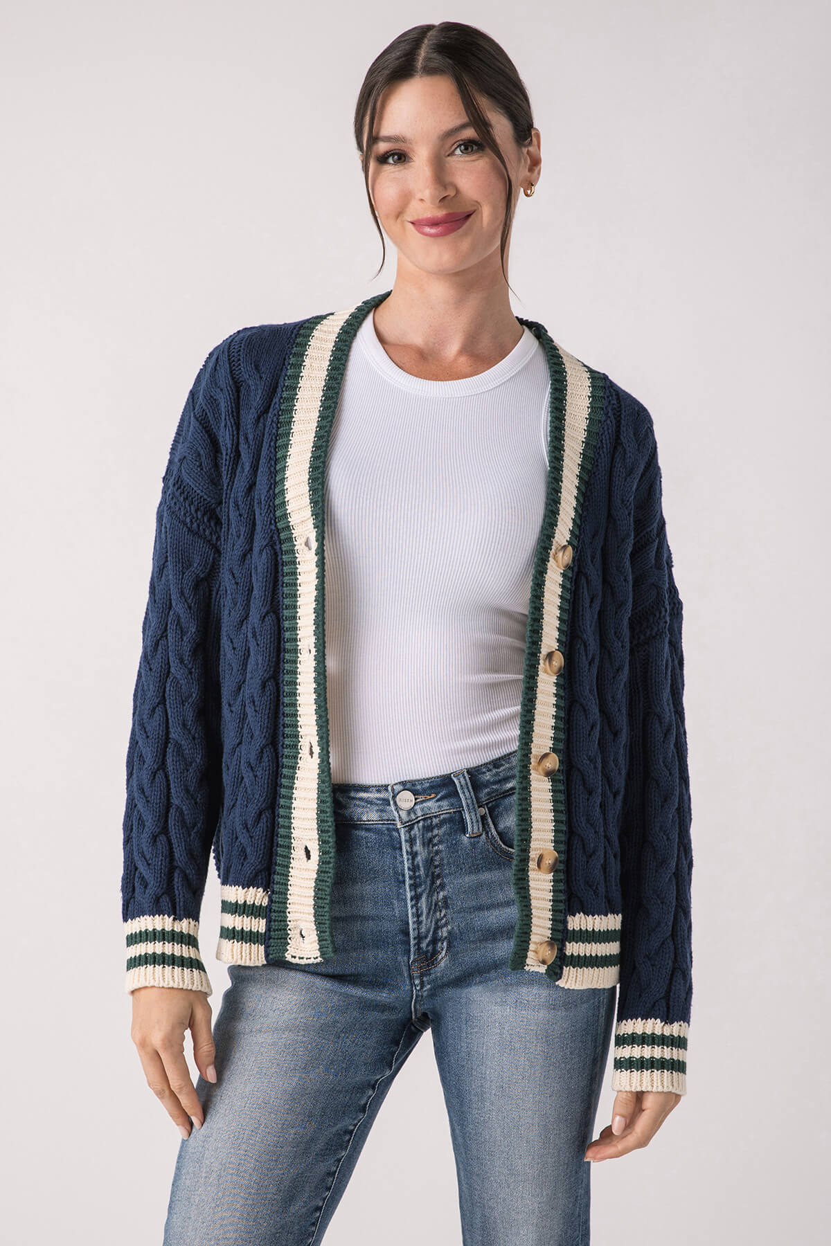 Navy cable knit cardigan best sale